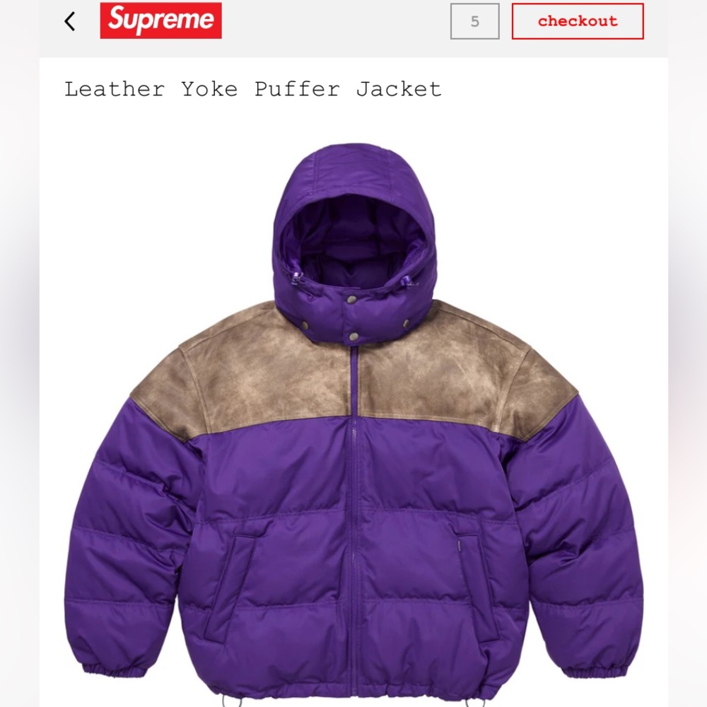 Supreme Leather Yoke Puffer Jacket “Purple” XXL BNWT